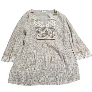 Kim Rogers Petite Geometric Print Tunic Top Women's Size PM 3/4 Sleeve V Neck